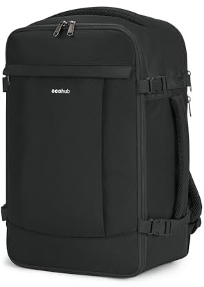 ECOHUB Ryanair Cabin Bags 40x20x25,20L Anti-Theft Underseat Carry On Travel Backpack, Recycled Hand Luggage Bag with Laptop Compartment,Flight Rucksack Bag for Men Women, Black (Patent Pending)