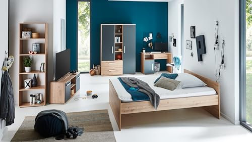 Arthur Berndt Jugendzimmer Set Alessio 5-TLG. Kleiderschrank Jugendbett 120 x 200 cm Standregal Low Board Schreibtisch