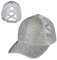 Funky Junque Criss Cross Mütze für Damen, Baseballkappe, Used-Look, Pferdeschwanz, unordentlicher Dutt, Trucker-Ponycap, Pailletten, Silber, Einheitsgröße