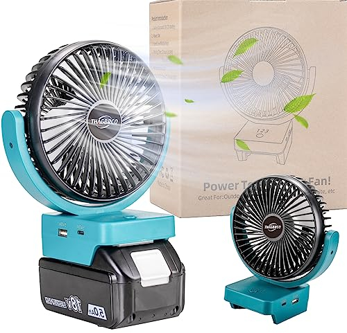 ThagBrco Portable Cordless Fan Compatible For Makita 18V Battery- Cordless Fan, Brushless Motor With USB A+C Fast Charging For Camping Workshop and Construction Site(No Battery)