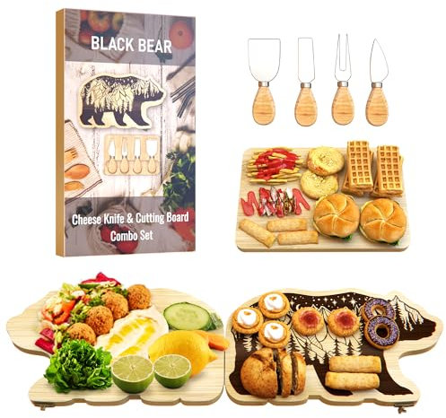 Juego de tabla de queso y cuchillos plegables de bambú para charcutería, juego de regalo, tabla de cortar queso única, regalos de cumpleaños para mamá, papá, regalos de inauguración de la casa para