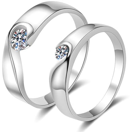 Whoiy Ehering Weißgold 14 Karat Puzzle Herz, Männer 0.3ct Lab Diamant Echt Gold 585 Verlobungsring Hochzeitsring für Herren, D, VVS1-VVS2, Gr. 65 (20.7)