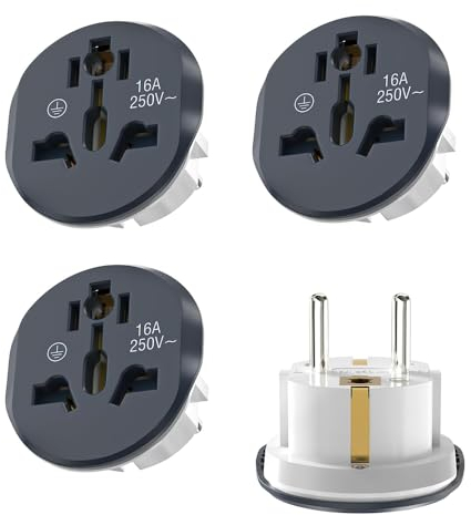 Fiotha 3 Pezzi Adattatore Spina Europea, Adattatore Universale da Viaggio, Adattatore da Presa UK a EU, per USA, Regno Unito, Cina, Giappone, AUS, Italia, Svizzera, Grigio