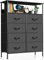 COWISH Chest of Drawer for Bedroom, Fabric Dresser with 8 Drawers, Tall Chest of Drawers with Open Storage Shelf, Wooden Top, Fabric Bins and Metal Frame, Black