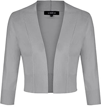 LADI TREND Cropped Cardigans for Women 3/4 Sleeve Open Front Cute Bolero Knit Sweater (Light Grey M)