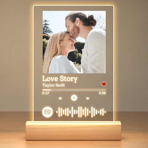 Spotify Glas Personalisierte Geschenke für Frauen & Männer, Spotify Song Cover Glas Bild mit Foto, Fotogeschenke Personalisiert für Freundin Freund, Personalisierte Jahrestag Geschenk für Sie Ihn