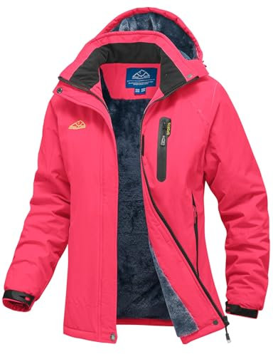 YSENTO Damen Winterjacke Wasserdicht Skijacke Softshelljacke Warm Gefüttert Winddicht Outdoor Snowboardjacke(Rose,XL)