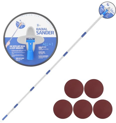 Drywall Pole Sander, 85 Inch Radial Round Pole Sander with Extension Pole, Manual Hand Drywall Sander for Walls and Ceilings, Includes 5pcs Sanding Sheets (80, 100, 120, 180, 240 Grit)