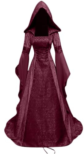 Generisch Halloween Kostüm Damen Viktorianisches Kleid Renaissance Mittelalterkleid Gothic Hexenkostüm Dress Vampire Mittelalter Kleider Kleidung Vintage Horror