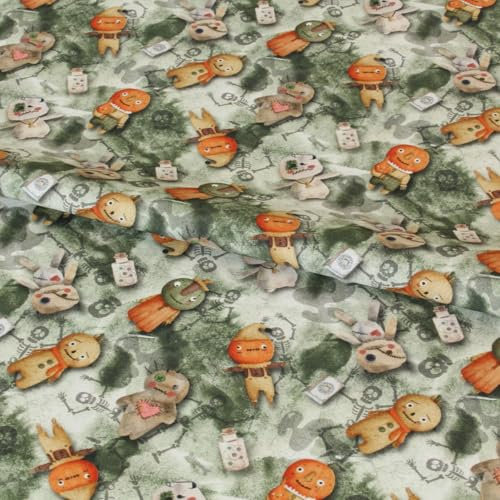 Stoff Meterware Halloween Baumwolle - 1 Meter, Kostüm, Fasching, Karneval, Kissen, Kinder, Bekleidung, Basteln, Nähen, Deko (Monster Kürbis)