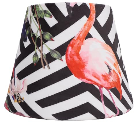 Petit Abat Jour en Tissu Velours, Abat Jour Décoratif en Forme de Baril | 11x13x17cm E27 E14 Remplacement pour Table de Chevet, Applique Murale Lustre et Lampe de Table(Flamants roses)