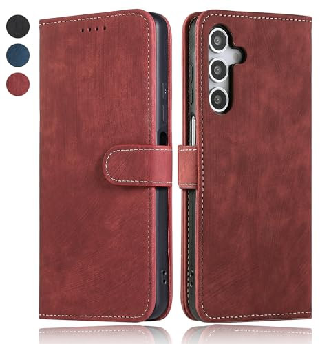 MIKULLE Cover a Libro per Samsung Galaxy A16 5G / 4G (6.7), Custodia in Pelle PU e Silicone TPU Bumper, Flip Chiusura Magnetica Caso Portafoglio con Funzione Stand - Rosso