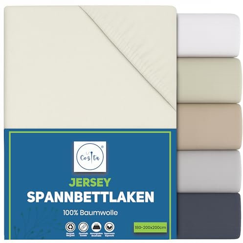 Cozita Basics Spannbettlaken 180x200cm - 100% Baumwoll Jersey Bettlaken, Öko-Tex Zertifiziert, bis 25 cm Matratzenhöhe – Natur