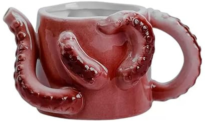 yiluohuan 3D Octopus Ceramic Coffee Mug, Unique Coffee Cup with Straw Handle, Cthulhu Sea Monster Design