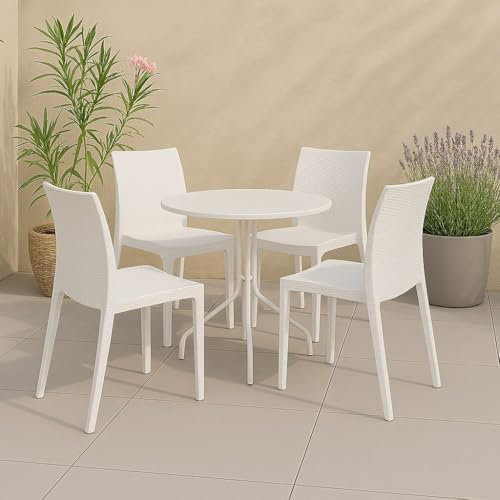 Dmora - Set mit 4 Gartenstühle Palizzolo, Platzsparende Outdoor-Stühle, Stapelbar, Ideal für Garten und Terrasse, Made in Italy, 42x48 h81 cm, Weiß