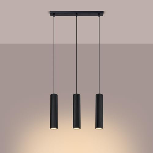 SOLLUX lighting Hängelampe Pendelleuchte Hängeleuchte Deckenlampe Lampe Decke Aluminium LED-Glühbirne 3000K warmes Weiß Licht 3 Flammig 45 x 5,6, x 98 cm GLOOW Schwarz