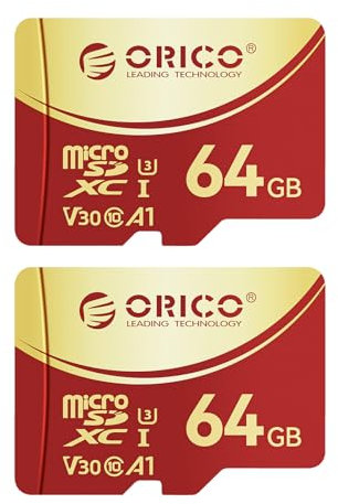 2 Pack ORICO F3 64 GB microSDXC UHS-I Speicherkarte, 100MB/s, 4K UHD Recoding, U3, Class10, V30, A1, Micro SD für Action Kamera, Dash Cam, TF Karte