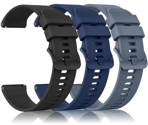Amzpas 3 Stück Ersatz Uhrenarmbänder 20mm 22mm Armband,Silikon Uhrenarmband mit Schnellverschluss Ersatzbänder,Uhren Zubehör Uhrenarmbänder für Damen Herren(22mm,Schwarz/BlauGrau/Blau)