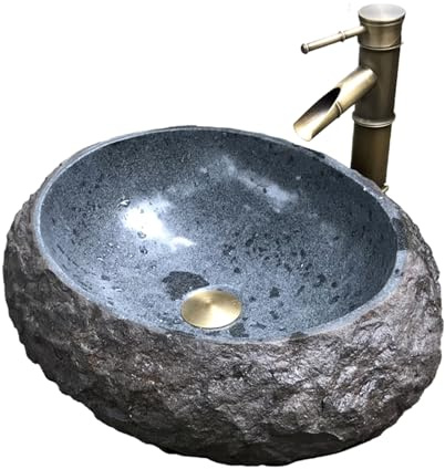 GLETSF Lavabo De Piedra, Ovalado, para Encimera, Apto para Uso Interior Y Exterior. 48 Cm De Largo X 37 Cm De Ancho X 15 Cm De Alto.
