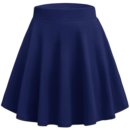 HOTOUCH Women's Basic High Waist Casual Mini Skirt Versatile Stretchy Flared Skater Skirt Blue XXL