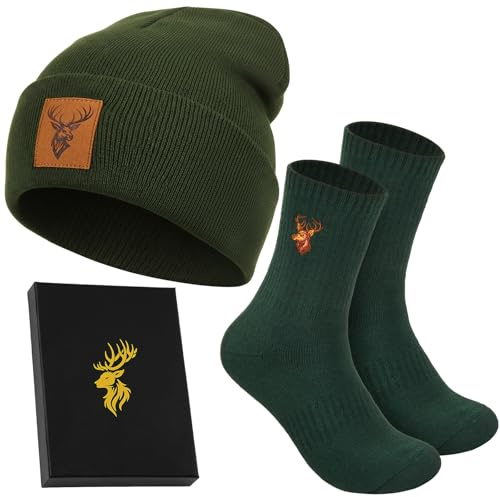 Jadive Geschenke für Jäger Hirsch Strickmütze Jäger Socken Winter Beanie Mütze Orange Jagd Zubehör(Klassischer Stil)