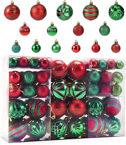Mittokonnel weihnachtskugeln rot und Grün,100er-Set Ø3-6cm,weihnachtskugeln Set,matt, glänzend, glitzernd,Verschiedene Weihnachtsbaumarten
