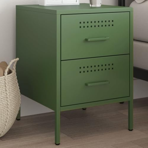Mimdixy Nachtkommode, Nachttisch Olivgrün 36x39x50,5 cm Stahl Massiv Seitentisch Schlafzimmer für Schlafzimmer, Flur, Wohnzimmer