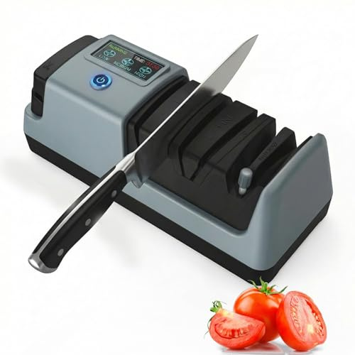 Aiguiseur de couteaux électrique écran LCD, 3 vitesses réglables | 3 niveaux affûtage, puce magnétique, pour lames droites, dentelées et céramique