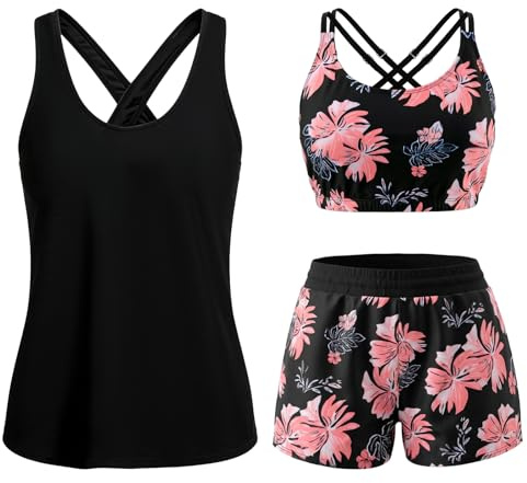Conjunto de Tankini para Mujer, Conjunto de Traje de baño para Mujer, Conjunto de Tankini Floral, Traje de Playa con Espalda Hueca, Imprescindible de Verano