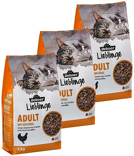 Dehner Lieblinge Katzenfutter, Trockenfutter zuckerfrei, für ausgewachsene Katzen, Geflügel, 3 x 2 kg (6 kg)