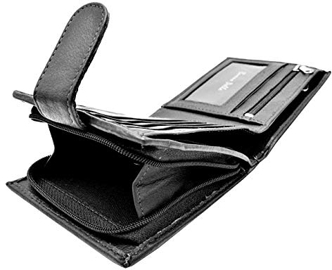 Buono Pelle, portafoglio in vera pelle effetto invecchiato, con grande portamonete con cerniera e blocco RFID, da uomo, in confezione regalo, Nero (Nero) - 4331682475