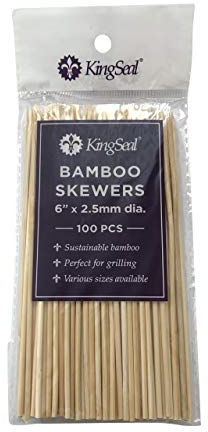 KingSeal Natural Bamboo Wood Grilling Skewers, 6 Inches, for Shish Kebabs, BBQ, Cocktails, and Fruit Arrangements - 16 Packs of 100 (1600 Count)