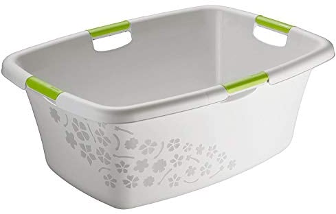 Rotho Flowers Wäschekorb 50 l, Kunststoff (PP), grau/grün, L (50 Liter)
