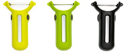 Chef'n Stack'n Peel Fruit and Vegetable Peeler Set - Multi-Colour, 3 Piece Set of Straight, Serrated and Julienne Peelers