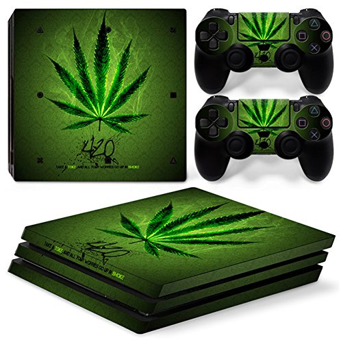 Morbuy PS4 Pro Skin Vinyl Autocollant Sticker Decal pour PlayStation 4 Pro Console and 2 Dualshock Manette Set (Green Leaf)