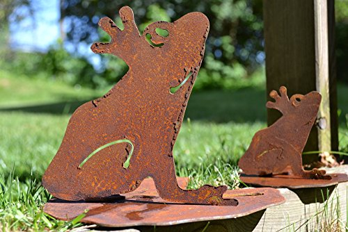 Saremo 2 Stück Frosch auf Seerosenblatt Metall Edelrost Rost Rostfigur Deko Dekoration Deko-Idee Dekofrosch Dekotier Rostdeko Gartendeko Geschenk-Idee Geschenk