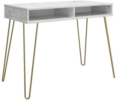 Novogratz Athena Desk with Storage White Marble Look