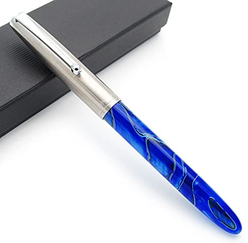 JINHAO 51A Celluloid Acrylic Fountain Pen Steel Cap (Phantom Blue, Extra Fine Nib 0.38mm)