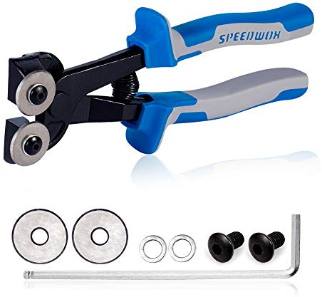 SPEEDWOX Pince à carrelage de 20,3 cm haute résistance en carbure de tungstène avec roues de coupe de rechange, clé hexagonale, rondelle à vis, coupe-verre professionnel, outil de marquage de