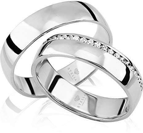2 x Trauringe 585er Weißgold 20 x Zirkonia Massiv Hochzeitsringe Eheringe Paarpreis inkl. Gravur Etui