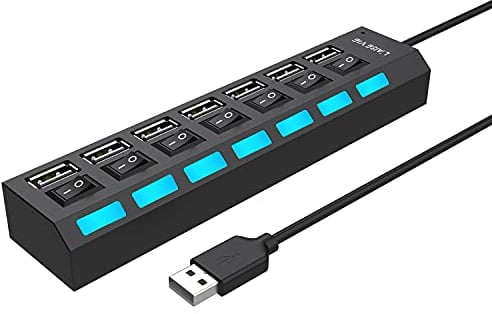 l'aise Vie Concentrador, Hub USB 2.0 de 7 Puertos con Interruptores De Encendido/Apagado Individuales Adaptador USB para Macbook, Surface Pro, XPS, Memoria USB, PC Portátil, HDD Móvil y más