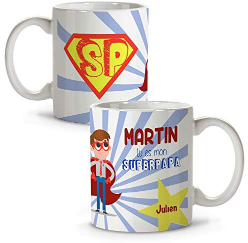 LolaPix Tasse Super Papa Personnalisée Prénom/Texte. Cadeau Homme Personnalisé. Tasse Personnalisée avec Intérieur Couleur. Tasse Papa en Céramique. SuperPapa
