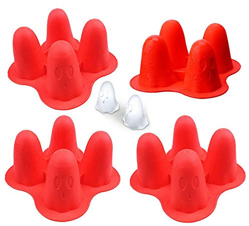 Silicone Ice Cube Molds - Set of 4 Halloween Ghost Ice Cube Maker Tray for Whiskey, Spirits, Liquor, Cocktails,Candy, Cake, Soap