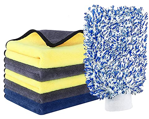 YINGJEE Kit de Limpieza para Coche, Kit de Herramientas de Lavado de Coche, Set Limpieza Coche, Toallas de Secado de Coches absorbentes con Manopla de Lavado, Paños de Limpieza Grandes de Microfibra