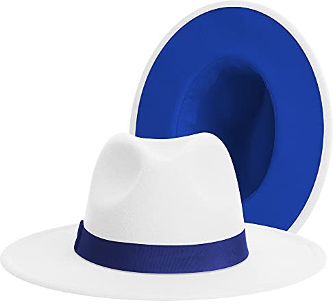Fedora-Hüte mit breiter Krempe für Damen und Herren, klassisches Kleid, Panamahut, verstellbarer Filzhut mit Band, Creme-Rot, cremefarbenes Band, Medium