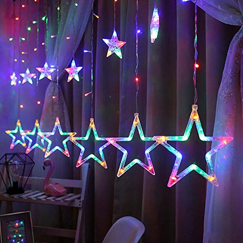 LucaSng LED Curtain Lights,12 Stars 138 LED Curtain String Lights Memory Window Lights with 8 Modes Decoration for Christmas, Wedding, Party,Patio Garden, Valentine's Day Home Decorations (Colorful)