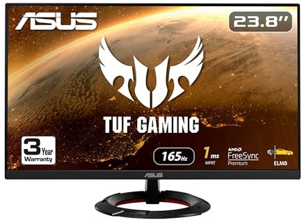 ASUS TUF Gaming Monitor de 23.8 Pulgadas 1080P (VG249Q1R) - Full HD, IPS, 165Hz (soporta 144Hz), 1ms, desenfoque de Movimiento Extremo bajo, Altavoz, FreeSync™ Premium, Shadow Boost, Montaje VESA,