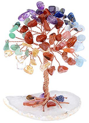 JSDDE MIini Arbre de Vie Chakra Décoration Feng-Shui Artisanat en Pierre Naturelle Ornement Guérison Arbre du Bonheur en Agate Géode Arbre 7Chakra Cadeau Fête des Mères