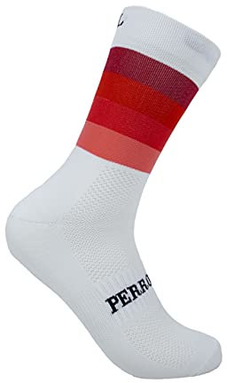 PERRO LOCO CLOTHES Calcetines de Ciclismo Edición Limitada. Hechos en España. Calcetines para Bici. (Widow 43 45 Blanco Rojo)