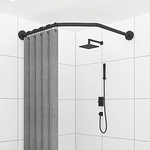 GJXJY Tringle Rideau Douche Extensible sans Percage, Barre De Douche Carre Angle Tringle Telescopique pour Salle De Bain Rideau De Baignoire Douche,Kit Complet